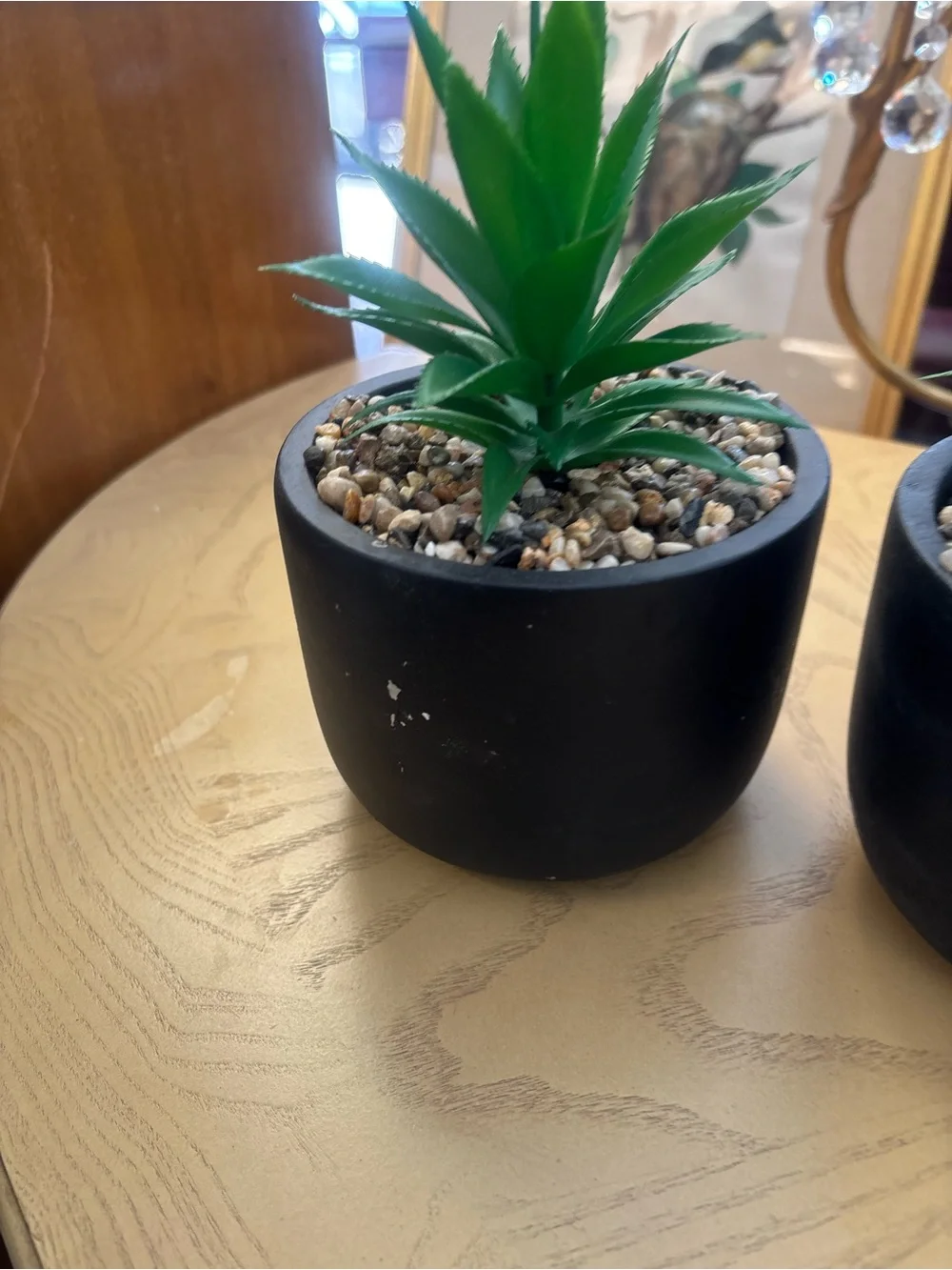 Pair of Black Ceramic Succulent Planter with Green Faux Plant